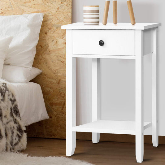 Saguenay Wooden Bedside Tables Side Table Nightstand Storage Cabinet Shelf - White