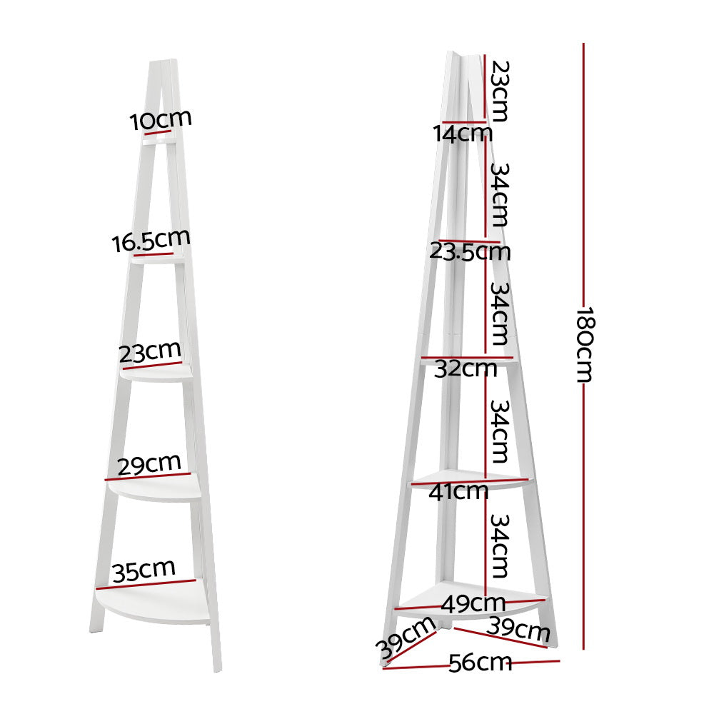 Artiss Bookshelf Corner Shelf 5 Tiers - Cane White