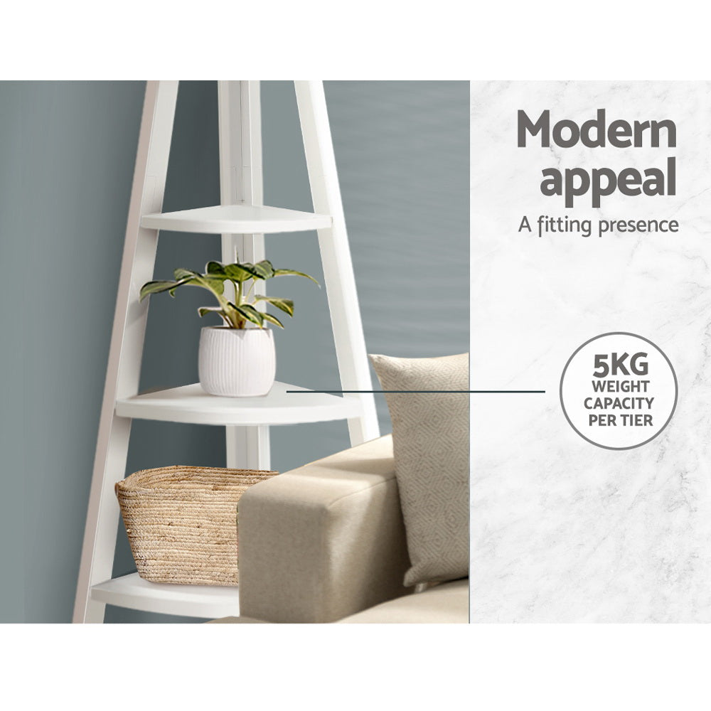 Artiss Bookshelf Corner Shelf 5 Tiers - Cane White