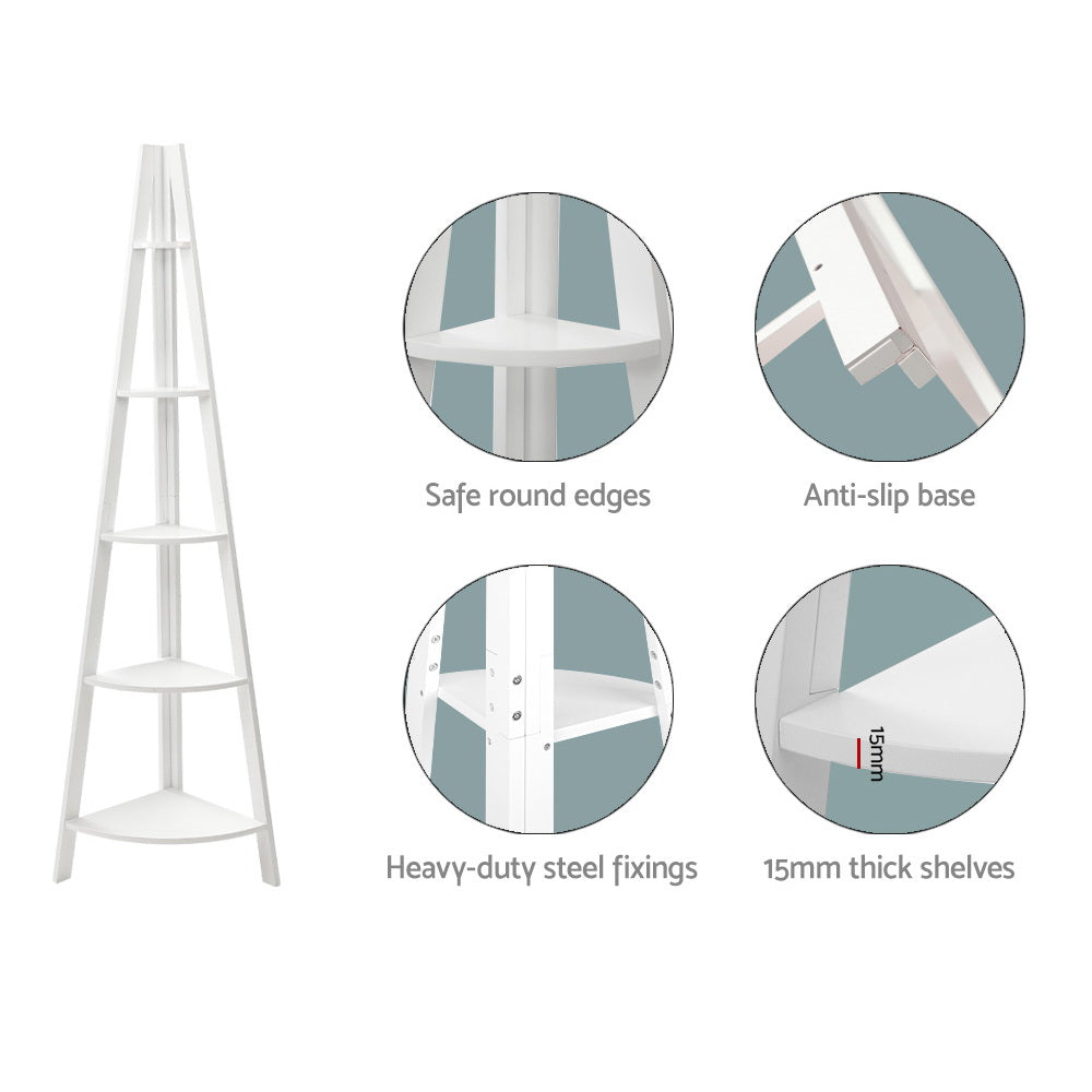 Artiss Bookshelf Corner Shelf 5 Tiers - Cane White