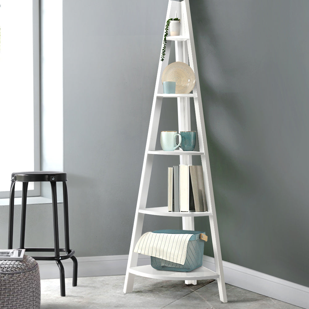 Artiss Bookshelf Corner Shelf 5 Tiers - Cane White