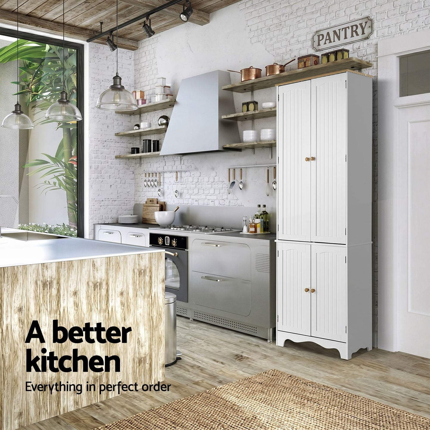 Set of 2 Lysander Buffet Sideboard Pantry Cabinet Cupboard 6-Tiers Storage Shelves - White
