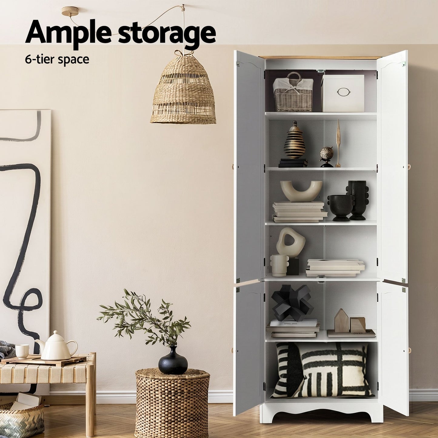 Set of 2 Lysander Buffet Sideboard Pantry Cabinet Cupboard 6-Tiers Storage Shelves - White