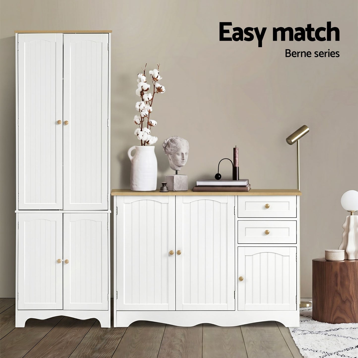 Set of 2 Lysander Buffet Sideboard Pantry Cabinet Cupboard 6-Tiers Storage Shelves - White
