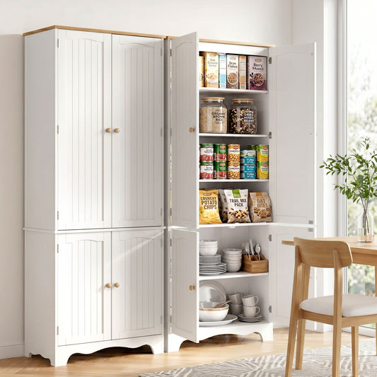 Set of 2 Lysander Buffet Sideboard Pantry Cabinet Cupboard 6-Tiers Storage Shelves - White