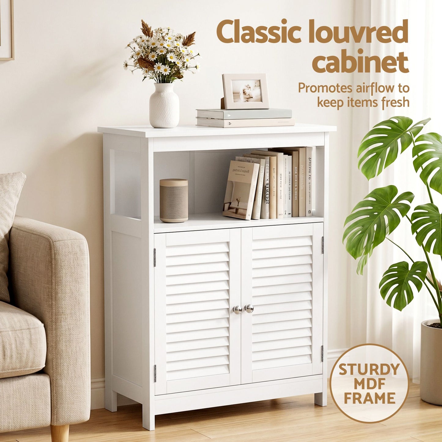 Set of 2 Draven Buffet Sideboard Cabinet Server Cupboard Kitchen Bathroom Storage - White