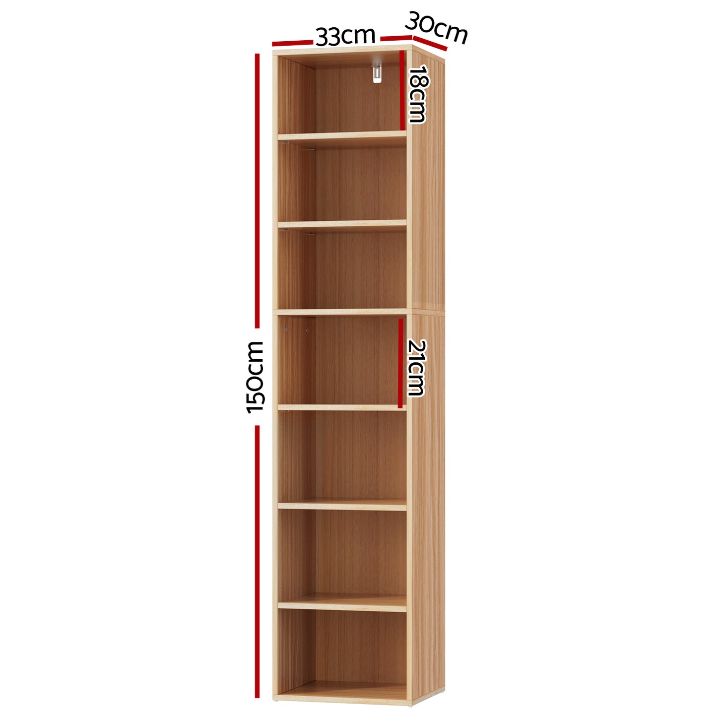 Artiss Bookshelf 7 Tiers Milo Pine