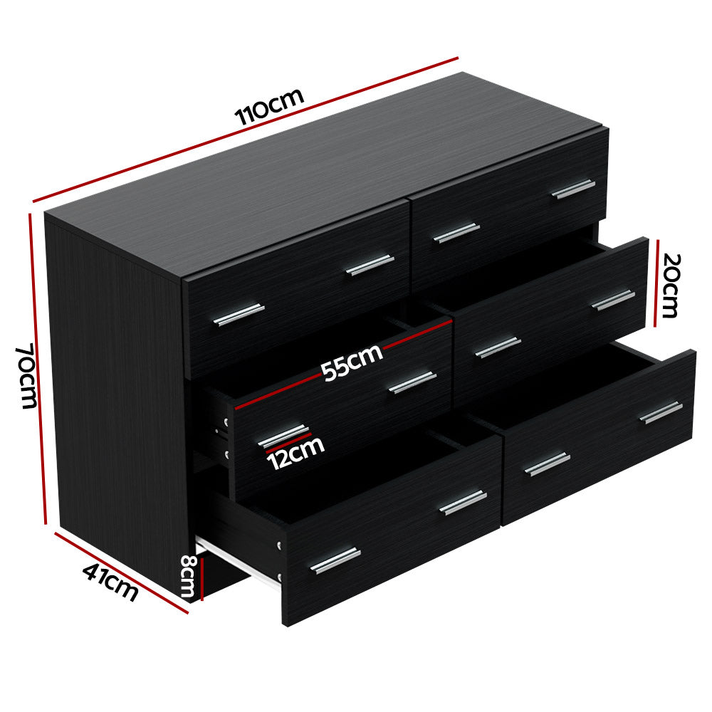 Artiss 6 Chest of Drawers - Black