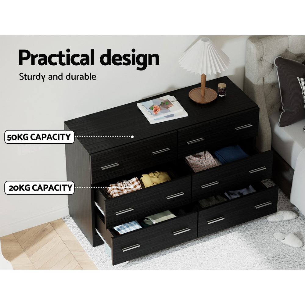 Artiss 6 Chest of Drawers - Black