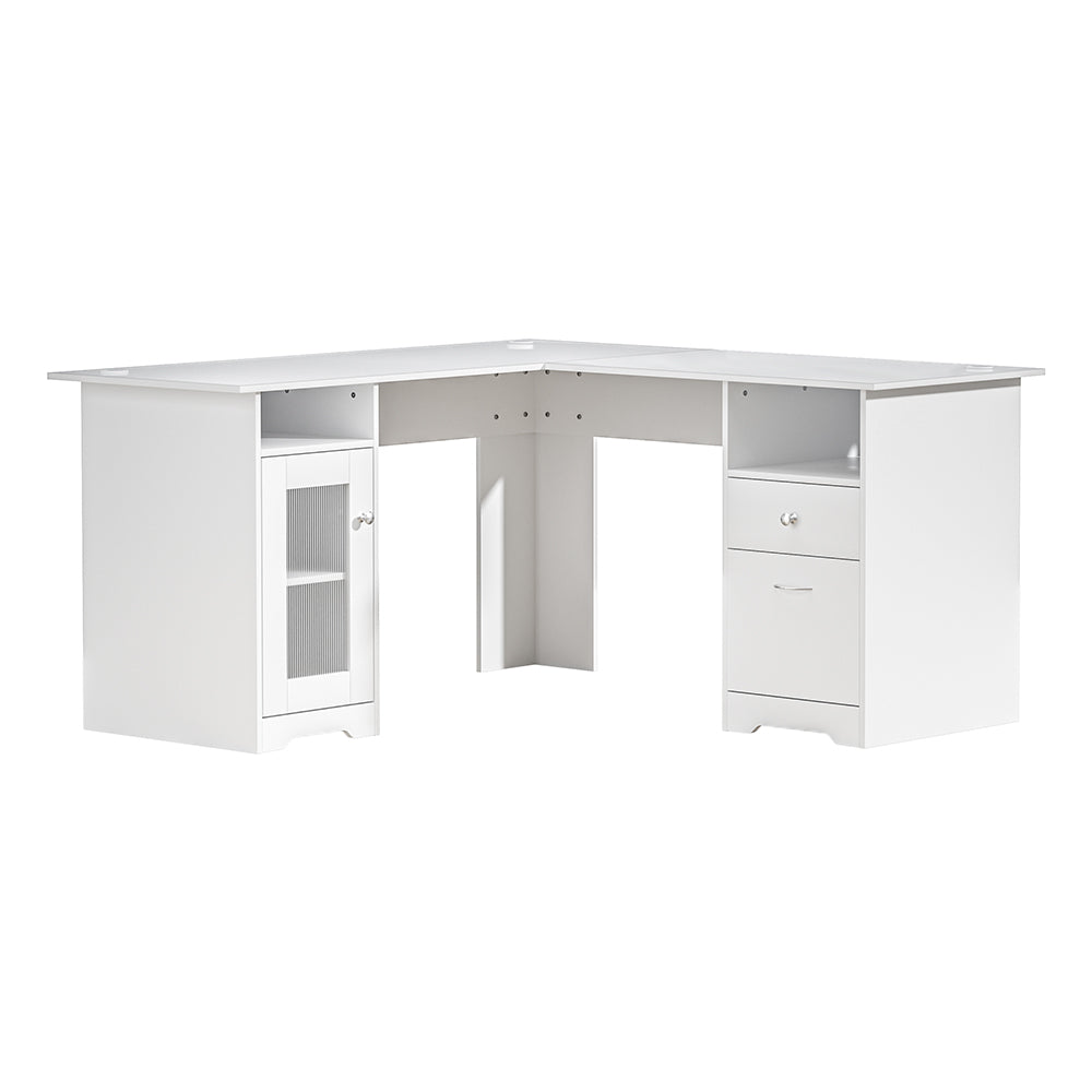 Artiss Computer Desk Shelf Cabinet L-Shape White 150cm