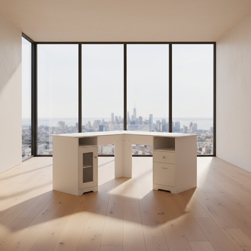 Artiss Computer Desk Shelf Cabinet L-Shape White 150cm