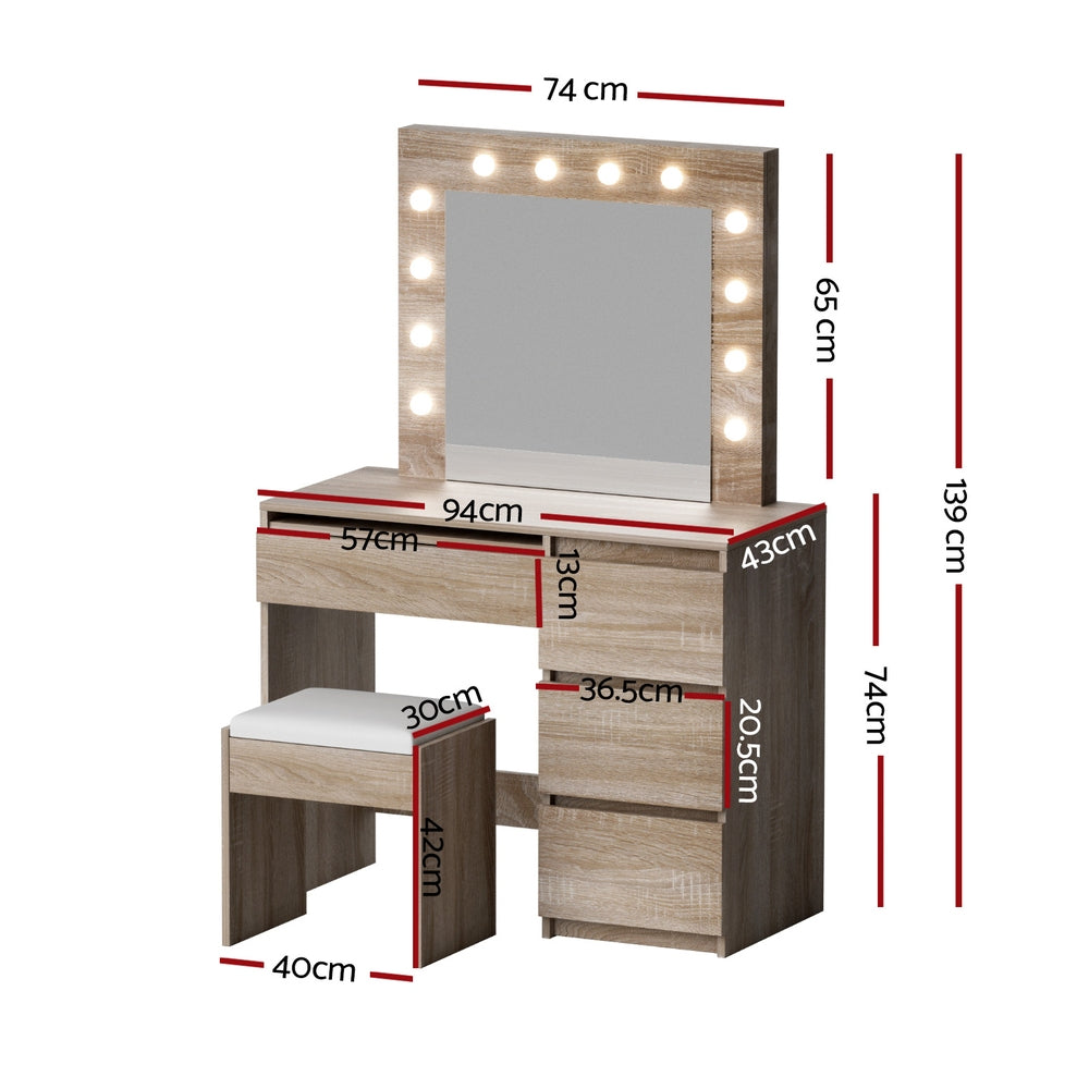 Dressing Table Set Stool 12 Led Bulbs - Wood
