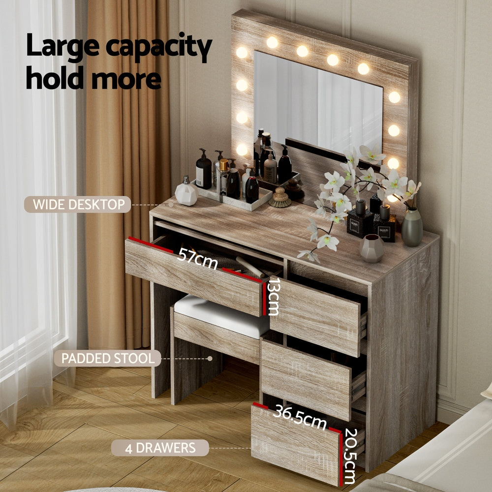 Dressing Table Set Stool 12 Led Bulbs - Wood