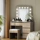 Dressing Table Set Stool 12 Led Bulbs - Wood