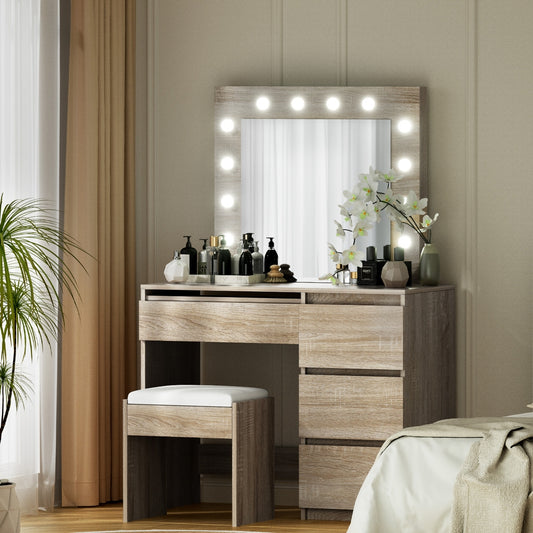 Dressing Table Set Stool 12 Led Bulbs - Wood
