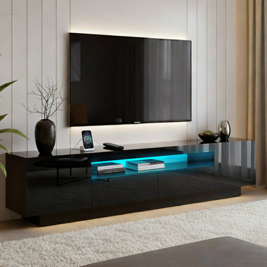 Thessaly 180cm TV Unit Entertainment Unit Storage Drawer RGB LED - Black