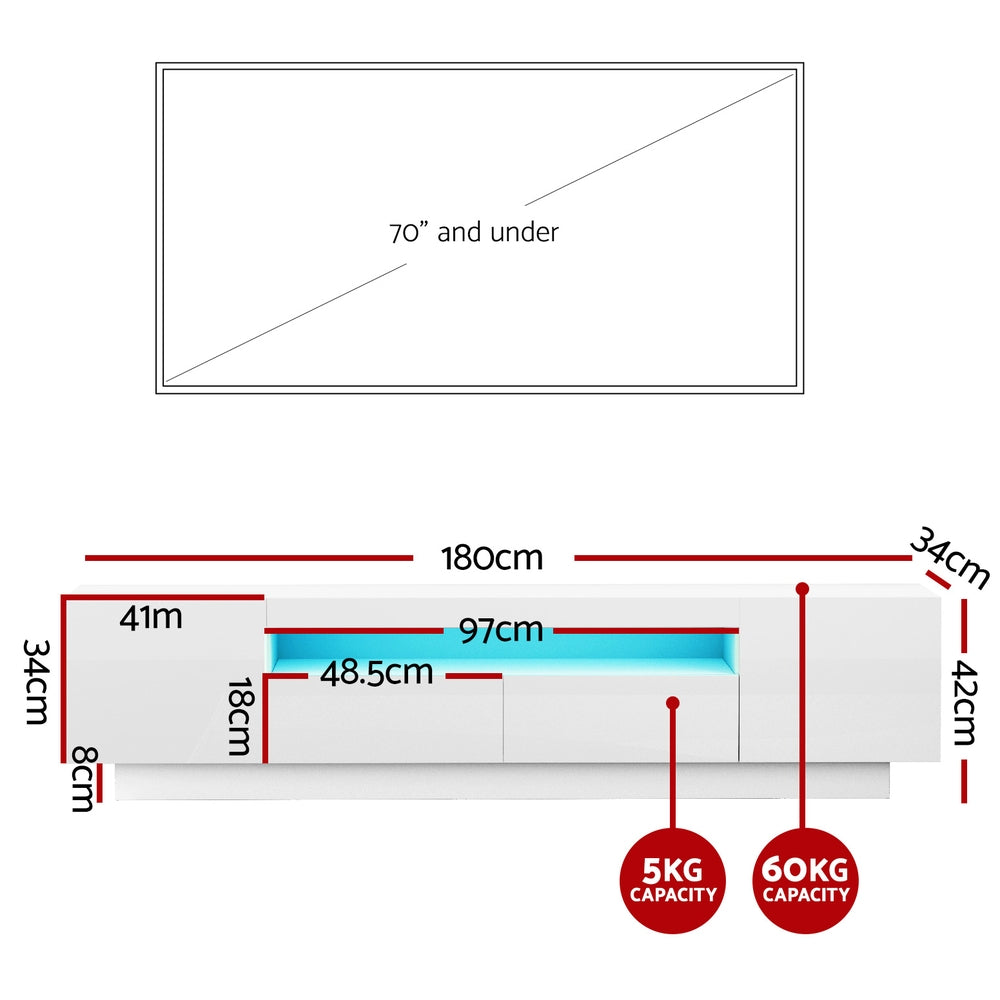 Thessaly 180cm TV Unit Entertainment Unit Storage Drawer RGB LED - White