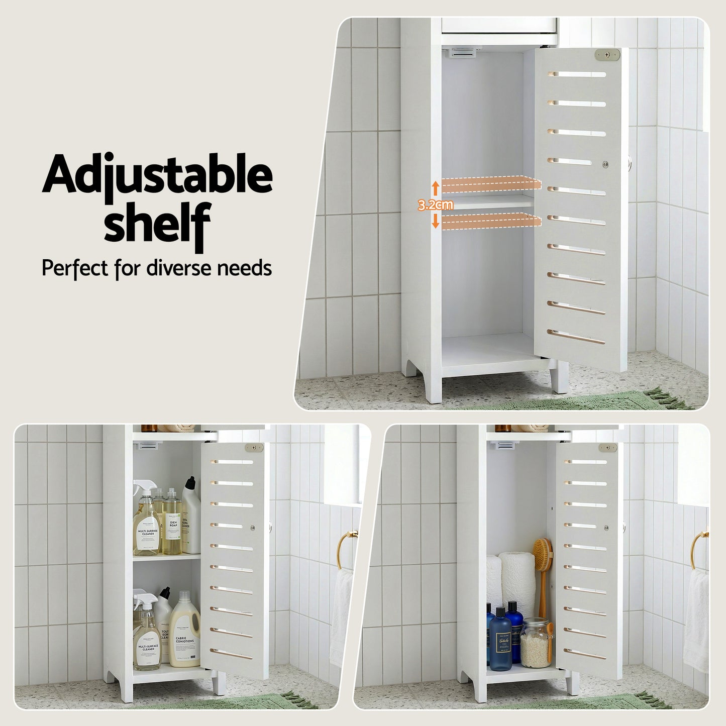 Bathroom Storage Cabinet 3-Tier Slim Toilet Paper Holder Organizer White