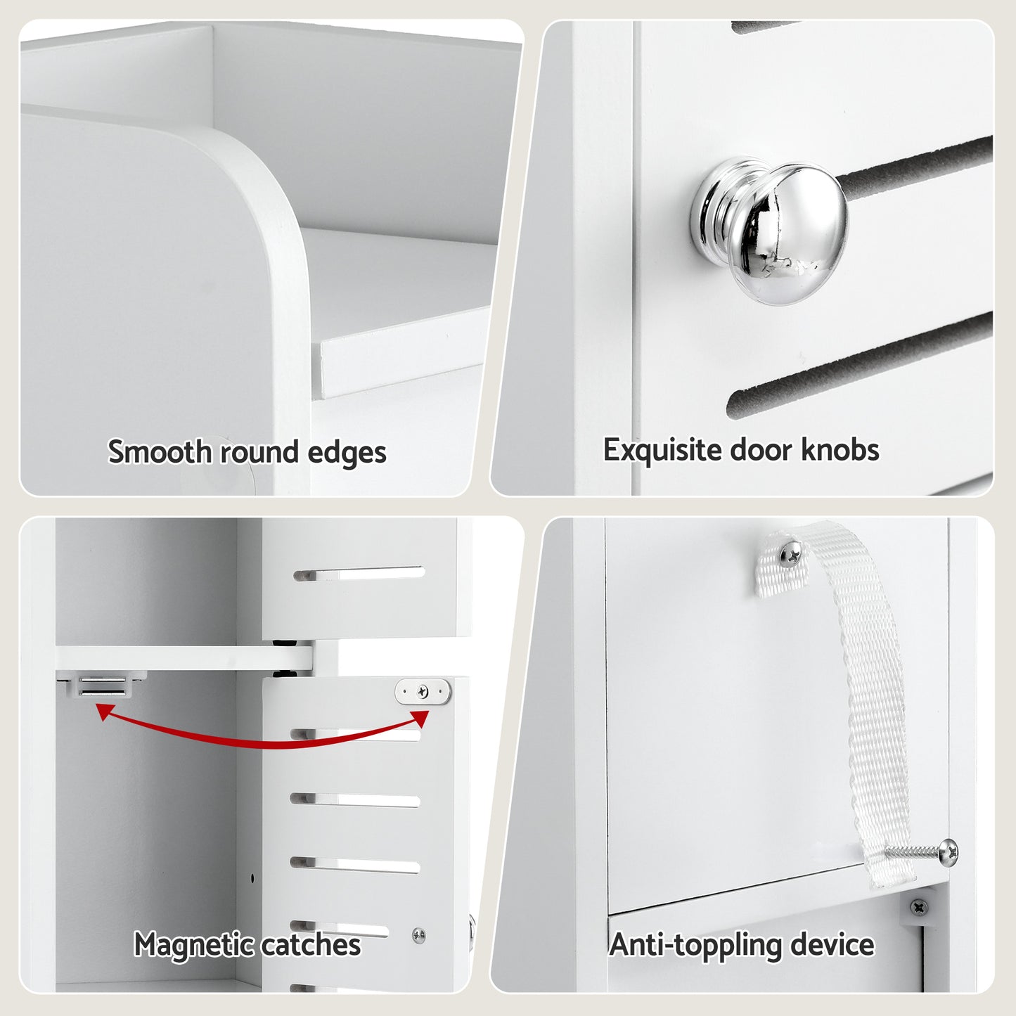 Bathroom Storage Cabinet 3-Tier Slim Toilet Paper Holder Organizer White