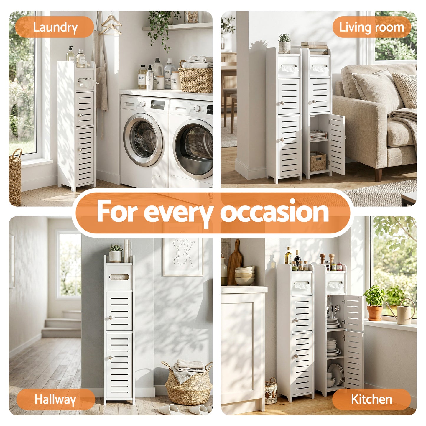 Bathroom Storage Cabinet 3-Tier Slim Toilet Paper Holder Organizer White