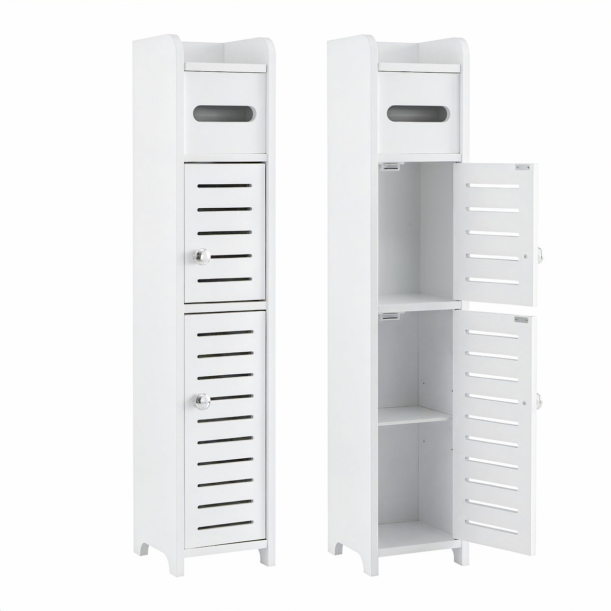 Set of 2 Bathroom Storage Cabinet 3-Tier Toilet Paper Holder Organizer White