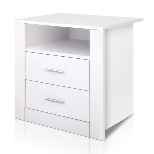 Eustache Wooden Bedside Tables Storage Cabinet Side Table with 2 Drawers - White