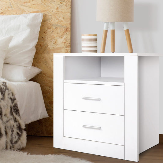 Eustache Wooden Bedside Tables Storage Cabinet Side Table with 2 Drawers - White