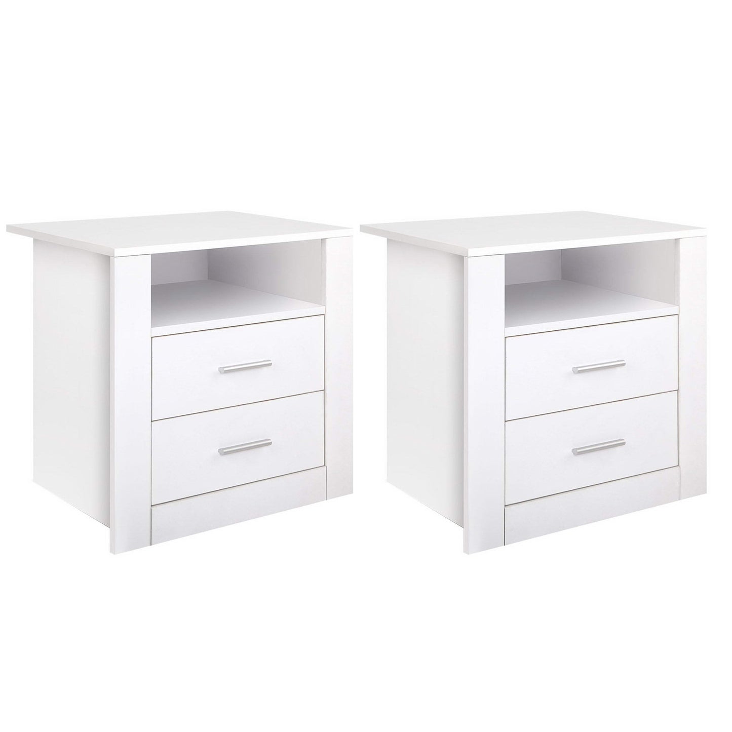 Set of 2 Eustache Bedside Tables with Shelf with 2 Drawers - White