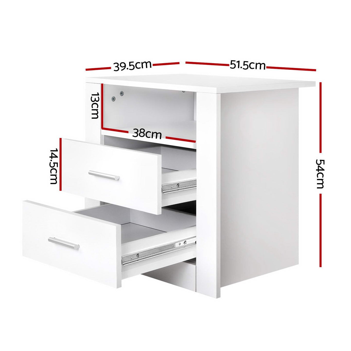 Set of 2 Eustache Bedside Tables with Shelf with 2 Drawers - White