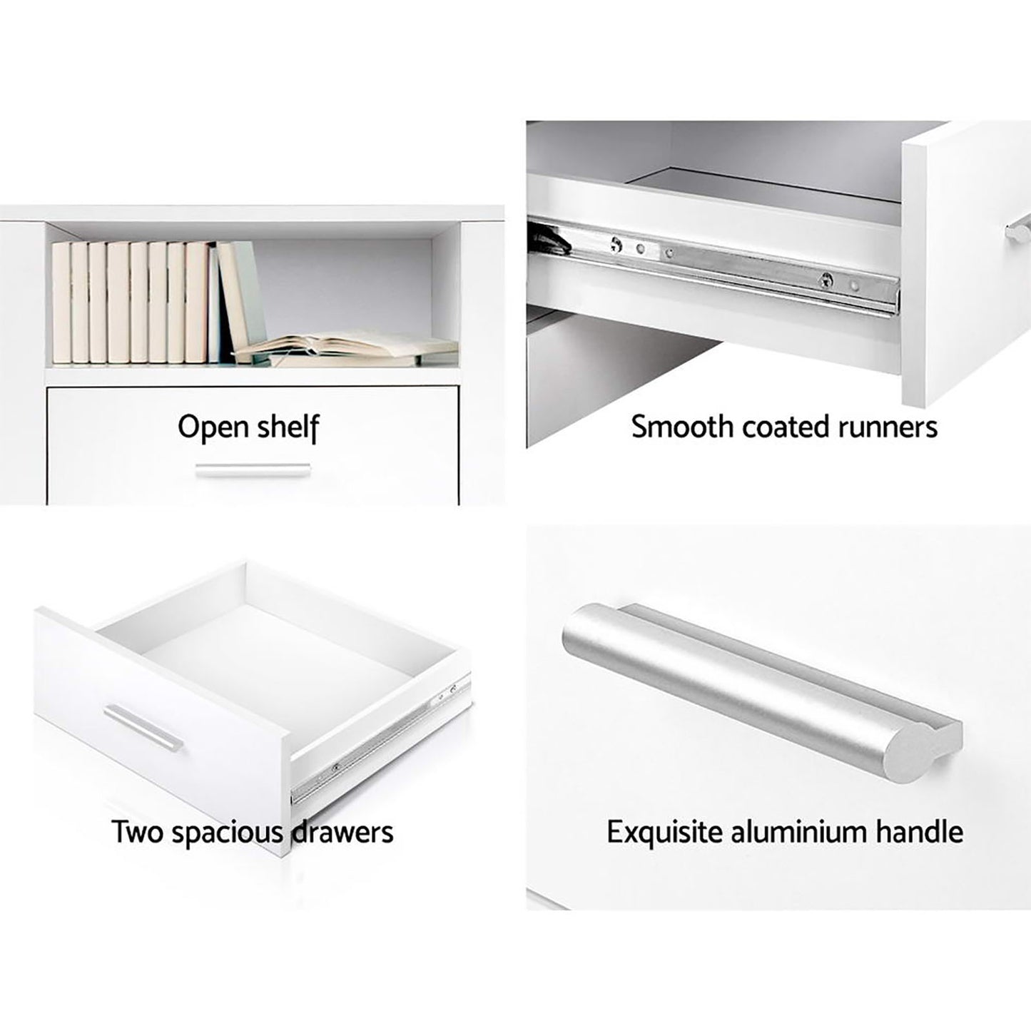 Set of 2 Eustache Bedside Tables with Shelf with 2 Drawers - White
