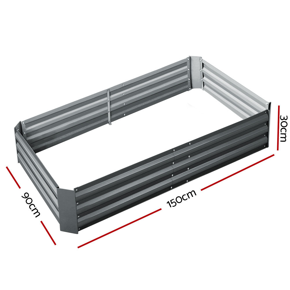 150x90cm Galvanised Steel Garden Bed - Aluminium Grey
