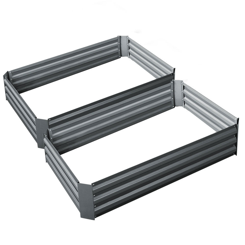 Set of 2 Garden Bed 120x90cm Planter Box Raised Container Galvanised Herb