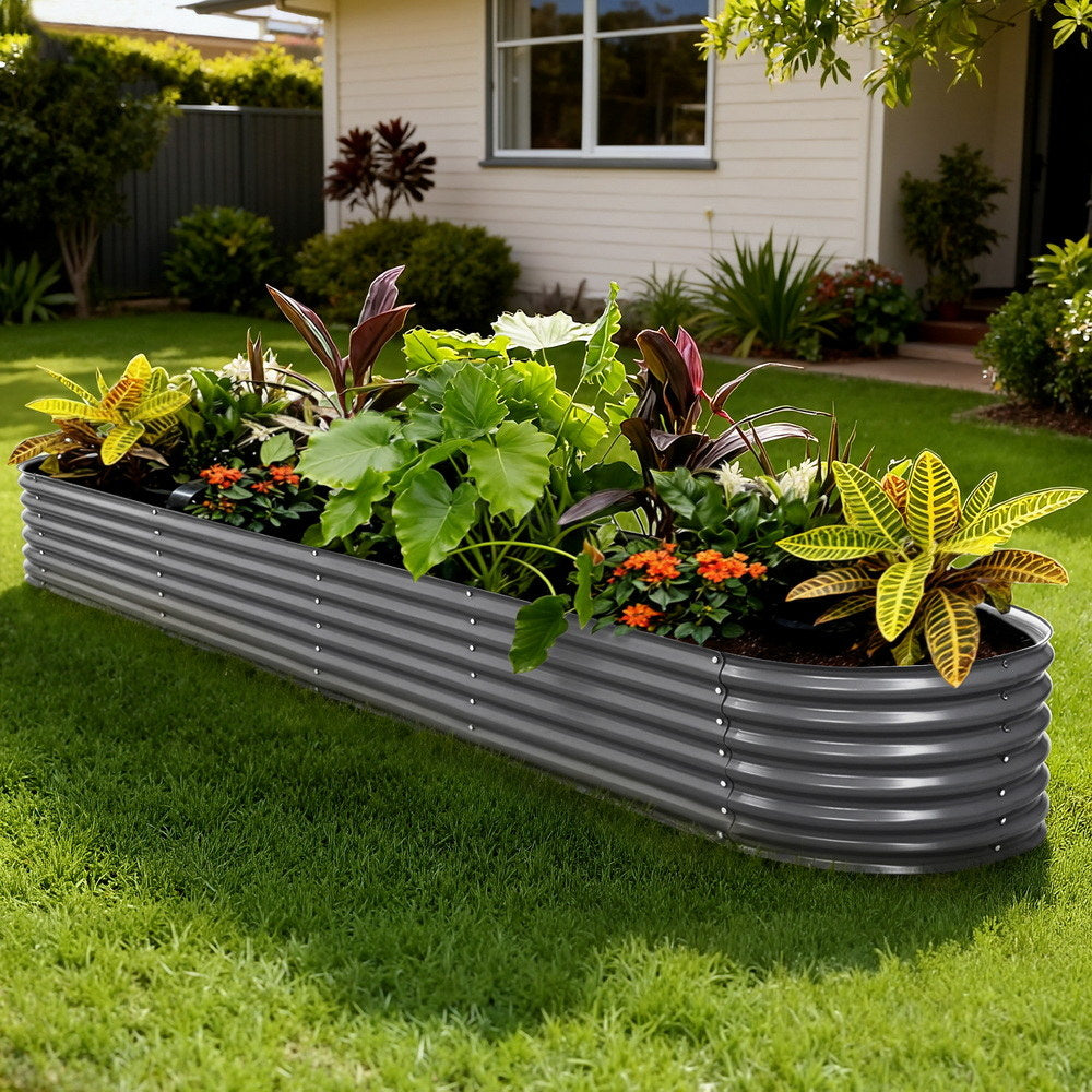 Garden Bed 320x80x42cm Oval Planter Box Raised Container Galvanised
