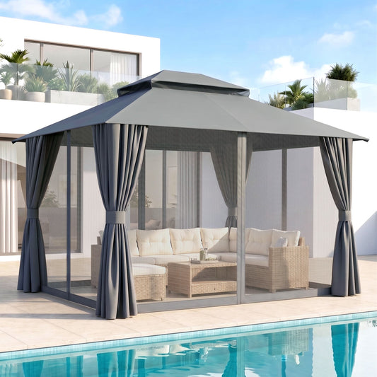 Instahut Gazebo 3x3m Canopy Outdoor Steel Frame Patio Tent Curtains Marquee Grey