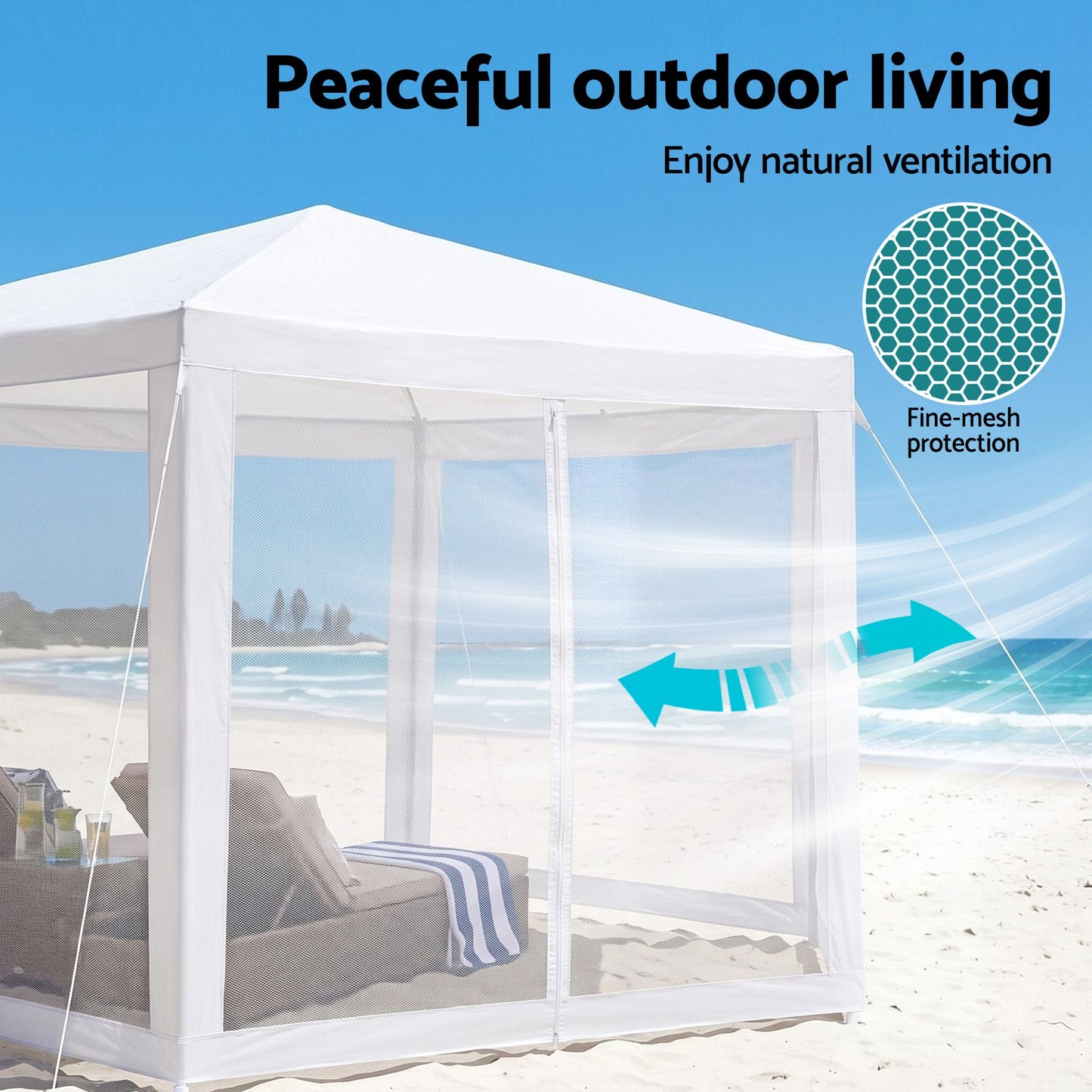 Instahut Gazebo 2x2m Marquee Wedding Party Tent Outdoor Camping Mesh Wall Canopy Shade Gazebos Navy