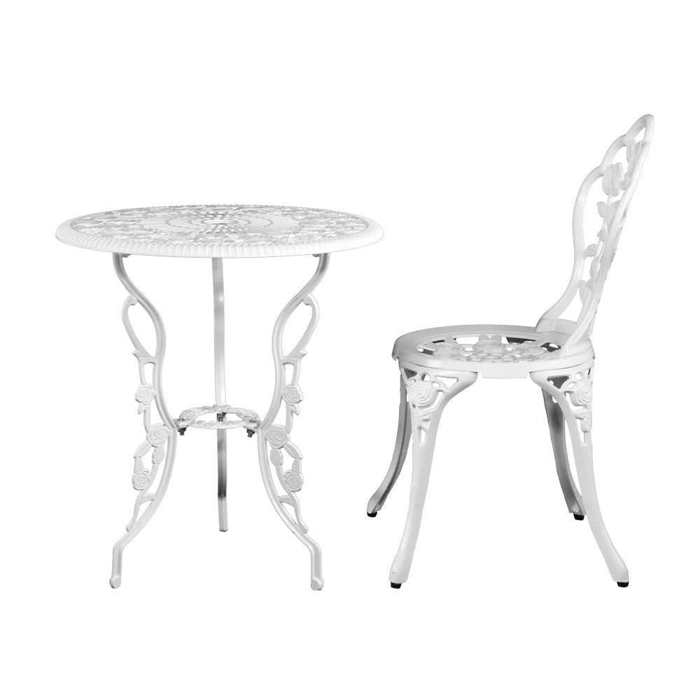 Caspian 2-Seater Chairs Table Aluminium Bistro 3-Piece Outdoor Furniture - White