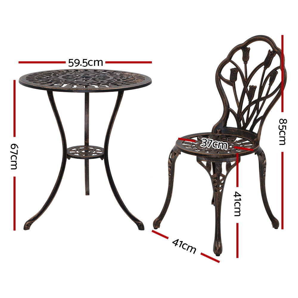 Ciaran 2-Seater Cast Aluminium Table Chair Patio 3-Piece Outdoor Setting - Bronze