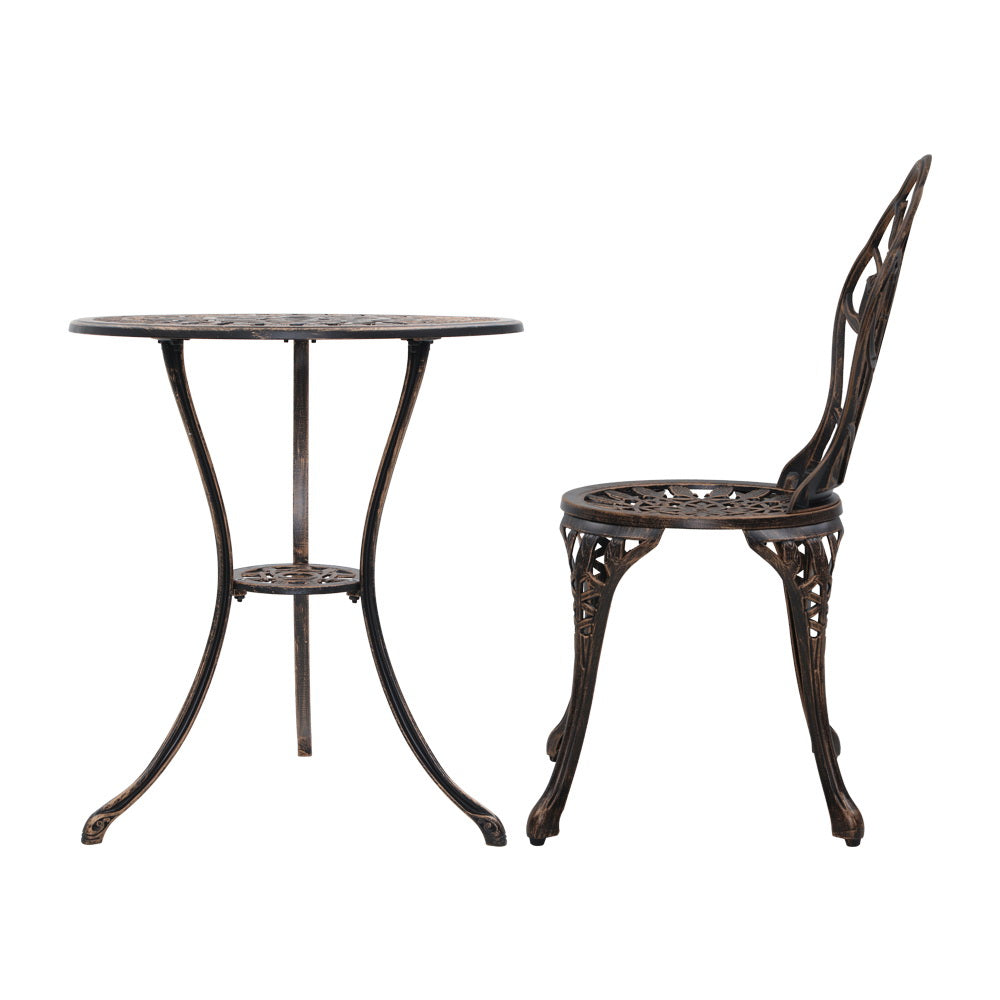 Ciaran 2-Seater Cast Aluminium Table Chair Patio 3-Piece Outdoor Setting - Bronze
