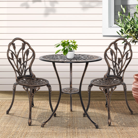 Ciaran 2-Seater Cast Aluminium Table Chair Patio 3-Piece Outdoor Setting - Bronze