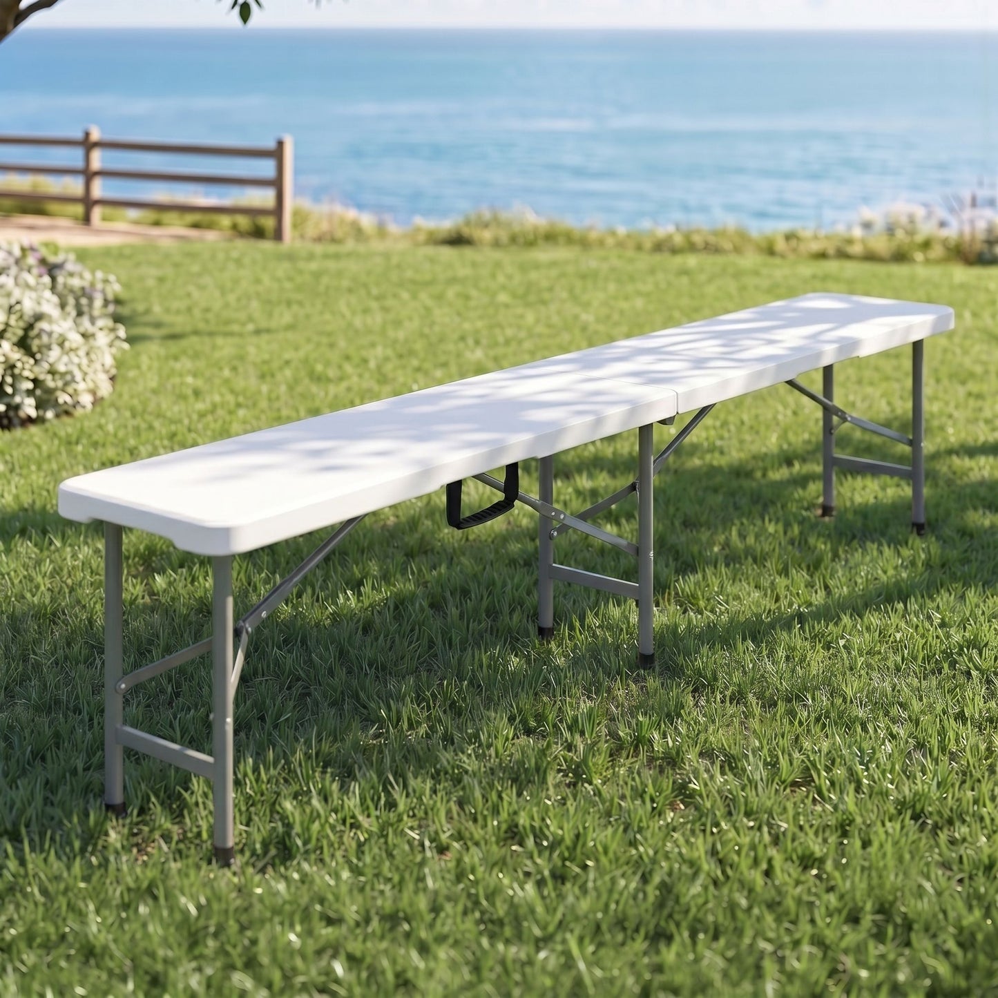 Folding Table 180cm Trestle HDPE Fold In Half - White