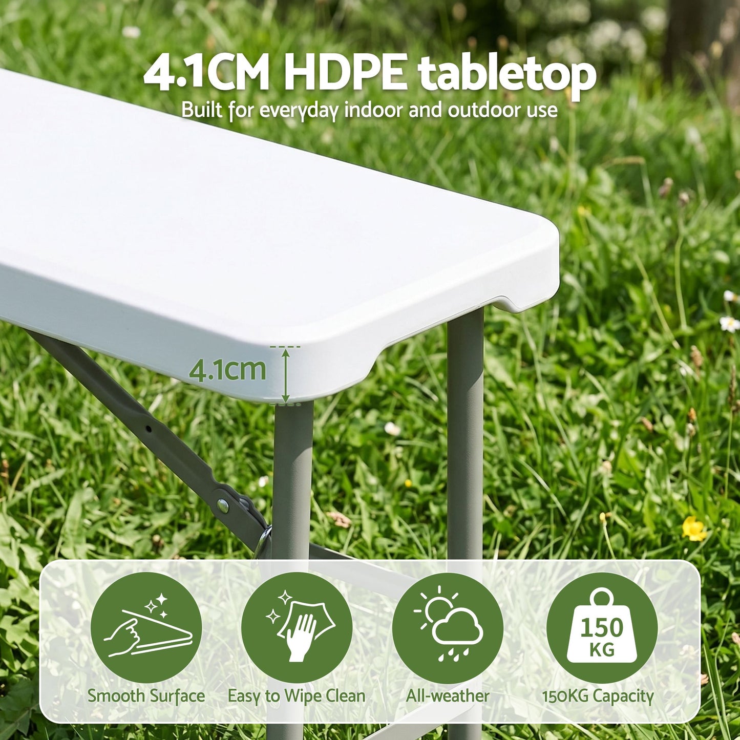 Folding Table 180cm Trestle HDPE Fold In Half - White