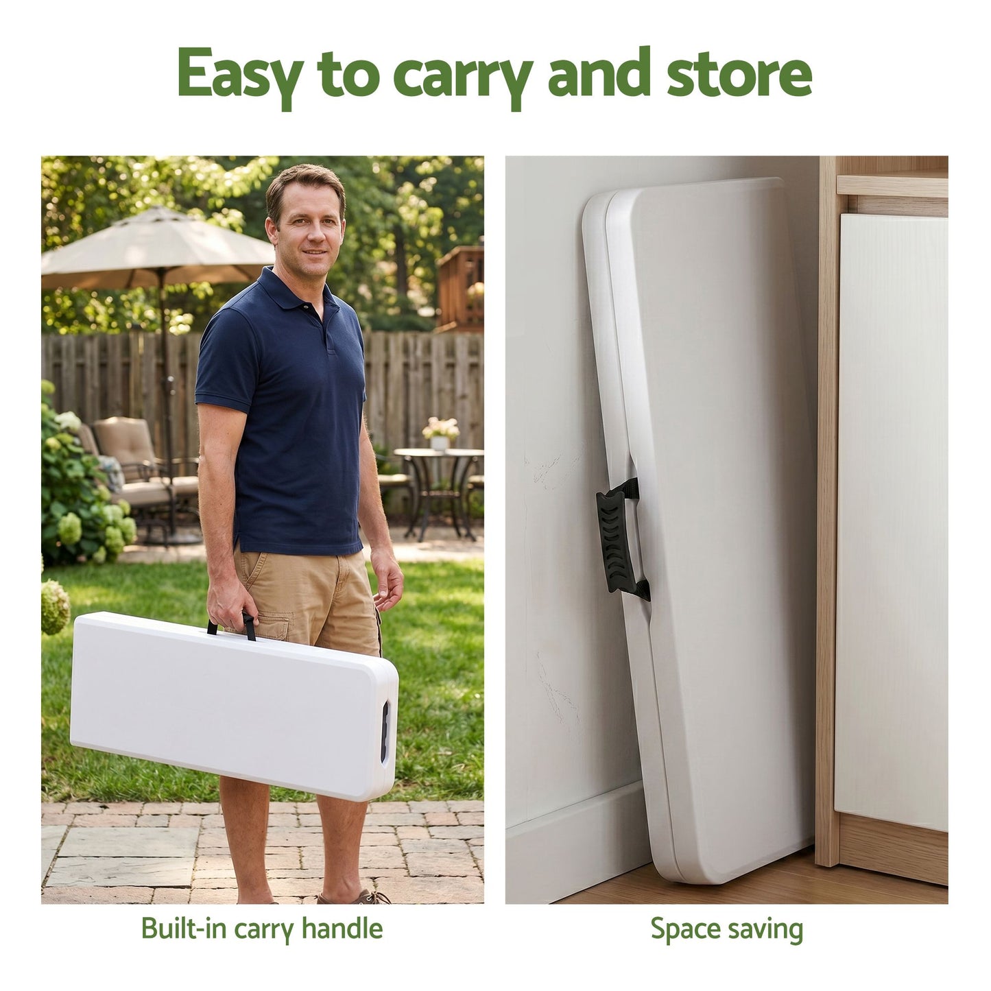 Folding Table 180cm Trestle HDPE Fold In Half - White