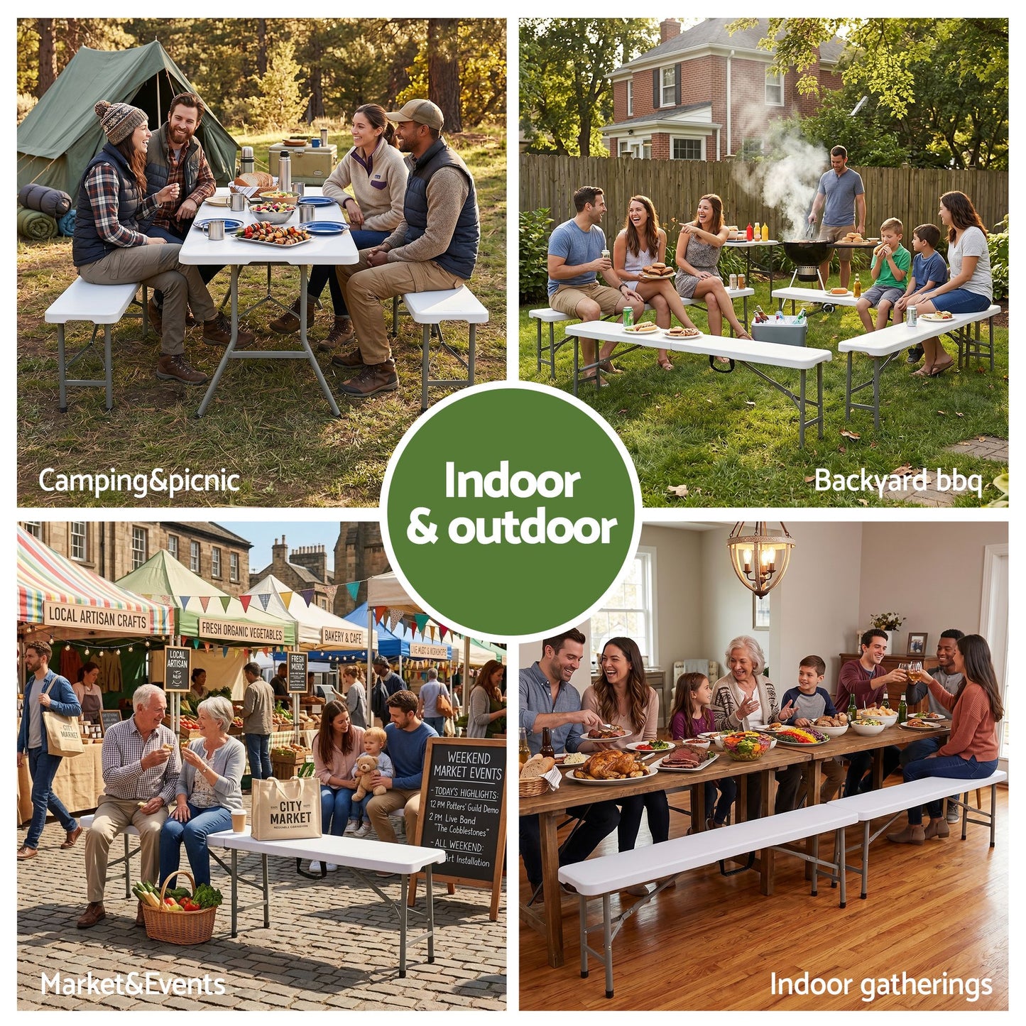 Folding Table 180cm Trestle HDPE Fold In Half - White