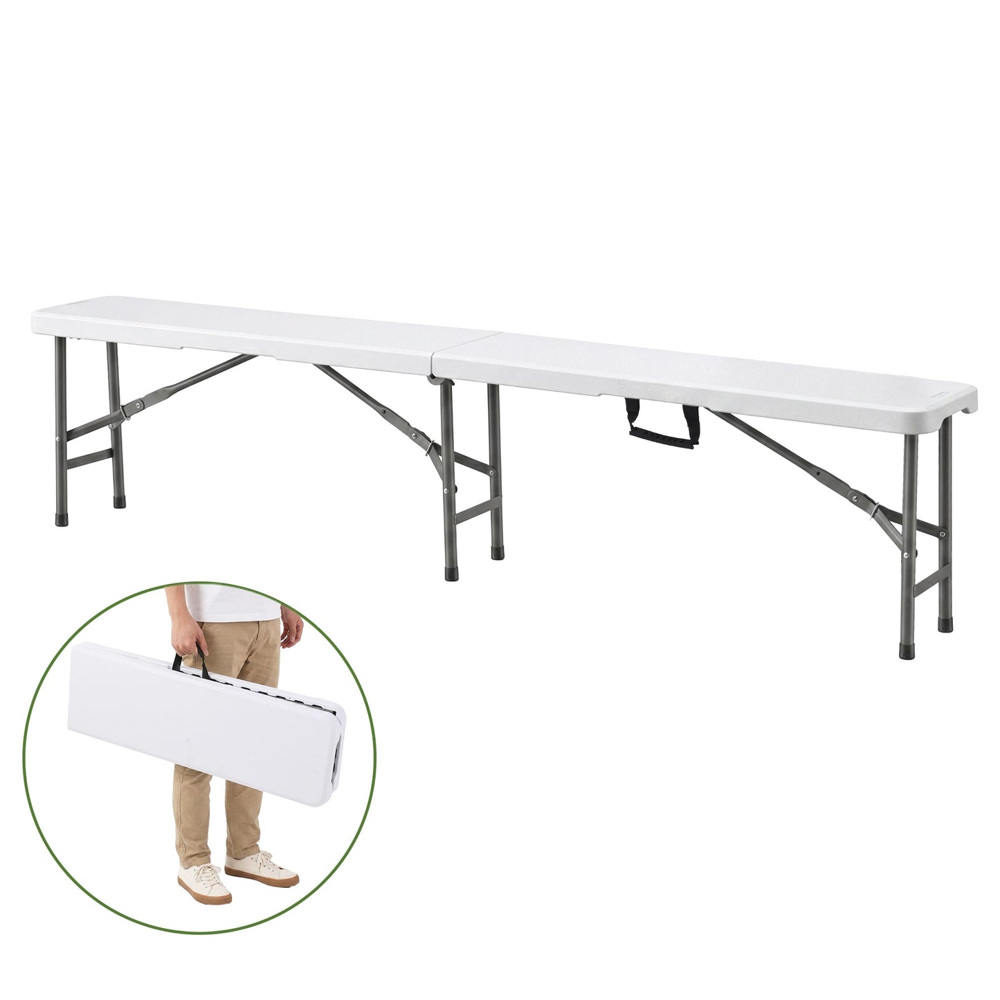 Folding Table 180cm Trestle HDPE Fold In Half - White