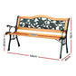 Tavren Outdoor Garden Bench Seat 126cm Wooden Cast Iron 3 Seater Patio Furniture Natural