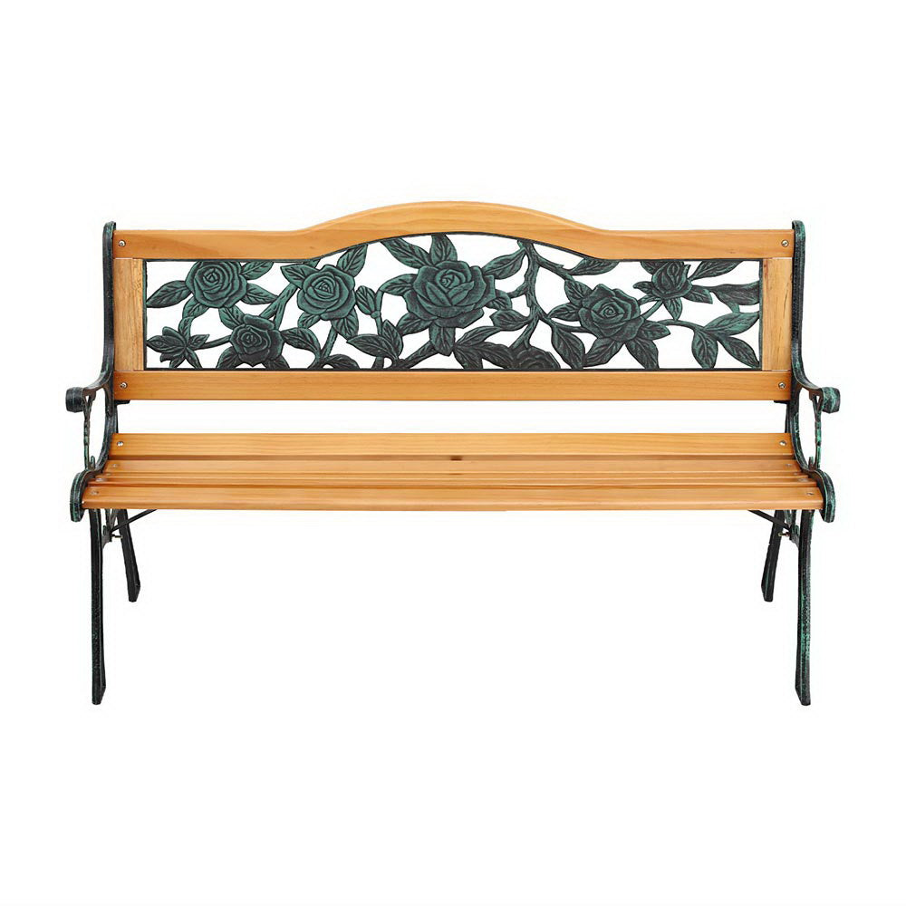 Tavren Outdoor Garden Bench Seat 126cm Wooden Cast Iron 3 Seater Patio Furniture Natural