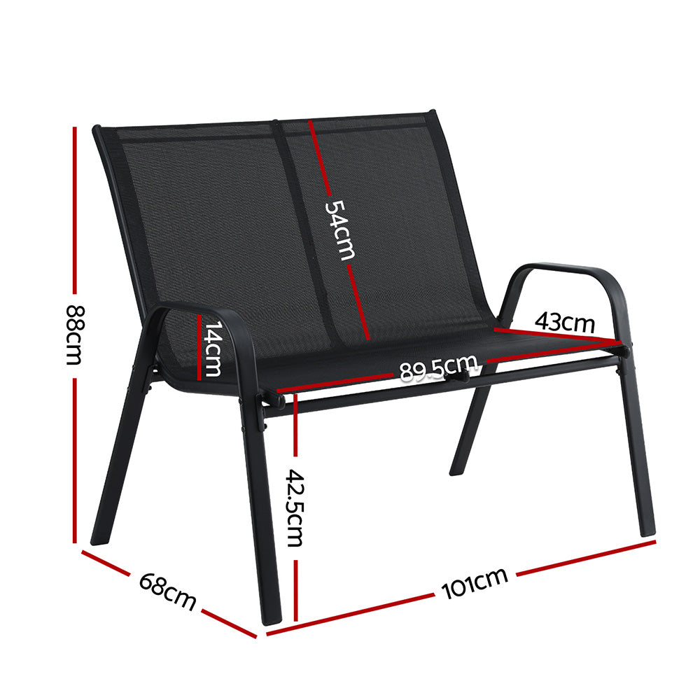 Rylen Garden Bench Seat Steel Outdoor Patio Park Lounge Backyard Chair Black