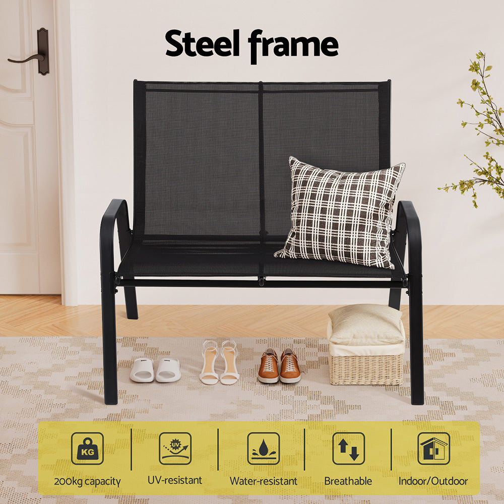 Rylen Garden Bench Seat Steel Outdoor Patio Park Lounge Backyard Chair Black