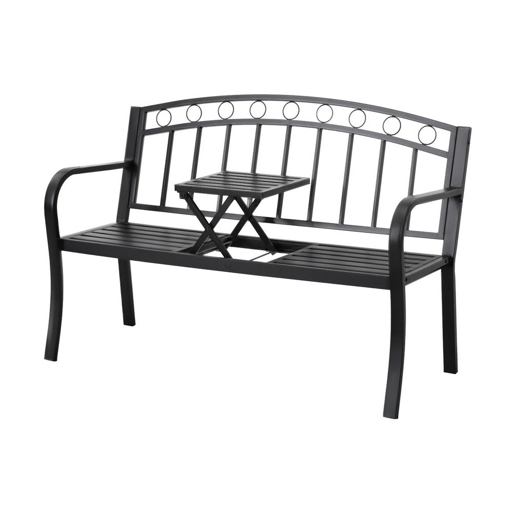 Korian Outdoor Garden Bench Seat Loveseat Steel Foldable Table Patio Furniture Black