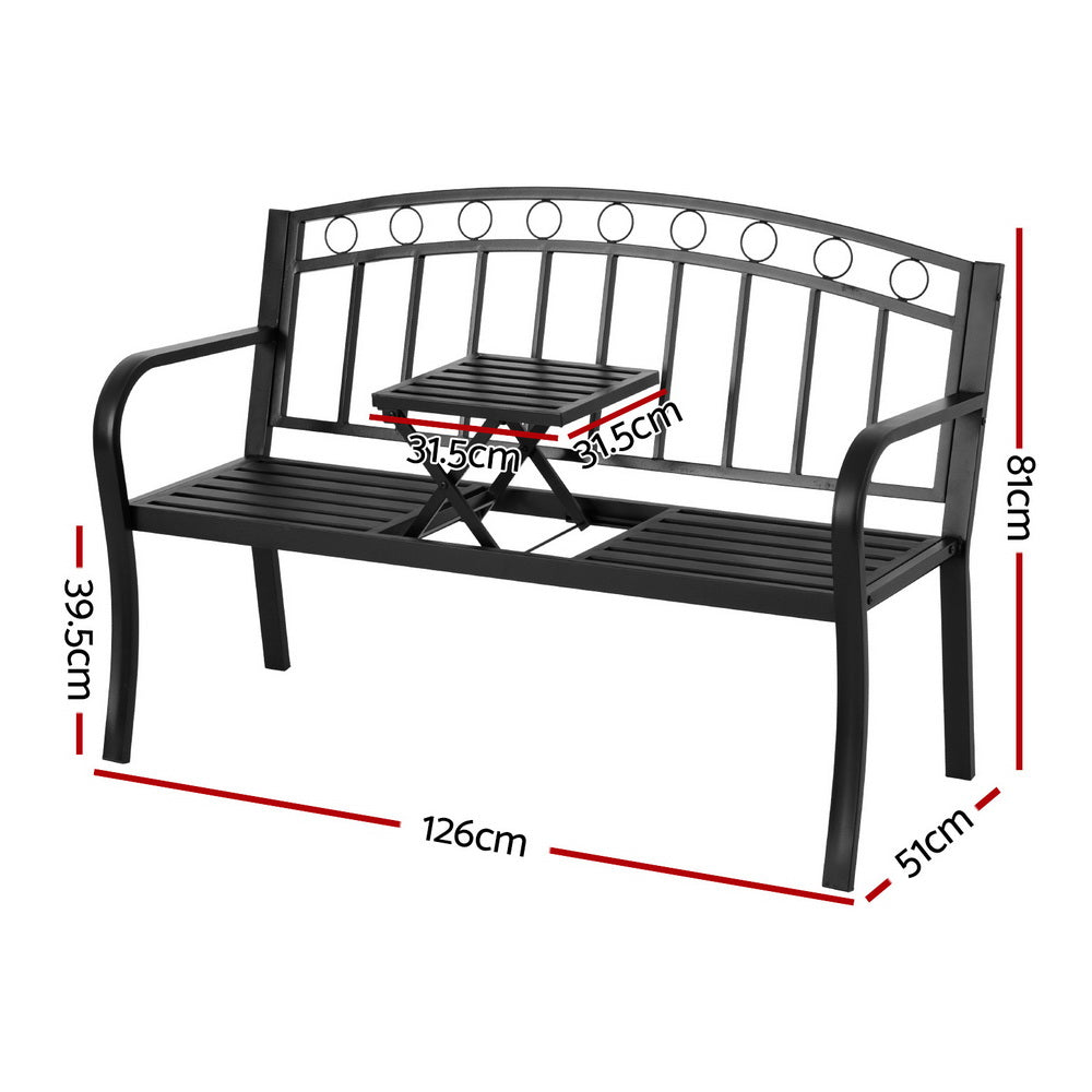 Korian Outdoor Garden Bench Seat Loveseat Steel Foldable Table Patio Furniture Black